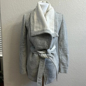 BCBG Gray Wool Blend Wide Collar Coat